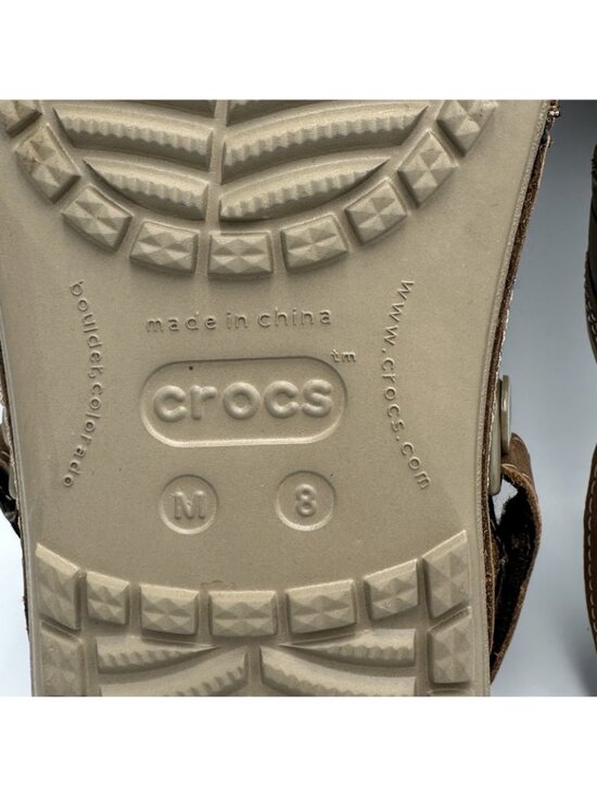 Crocs Yukon Men\'s Size 8 Brown Leather Strap Comfort Slides Open Toe Sandals